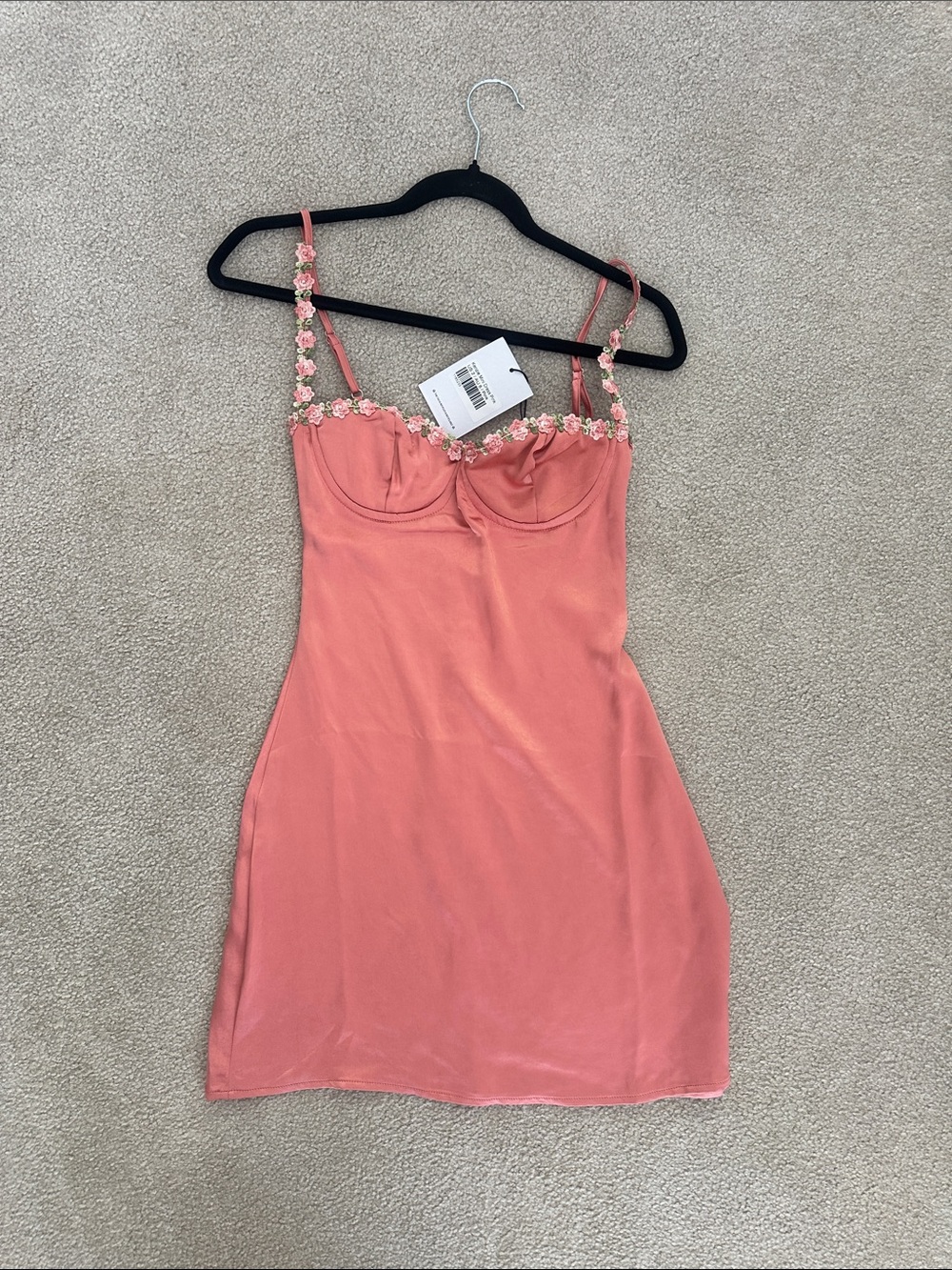 Princess Polly Coral Mini Dress with Floral Strap Detail